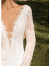 Boat Neck Ivory Lace Tulle Slit Anniversary Wedding Dress